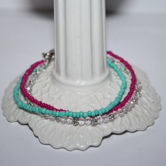 Beautiful pink teal silver toggle bracelet - Picture 5 of 5
